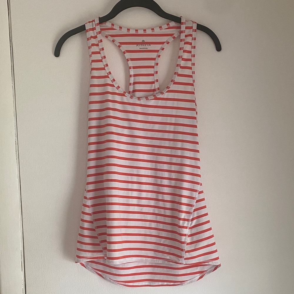 Athleta Orange/Red and White Striped Athletic Tank